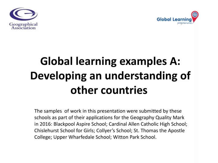 global learning examples a developing an understanding of other countries