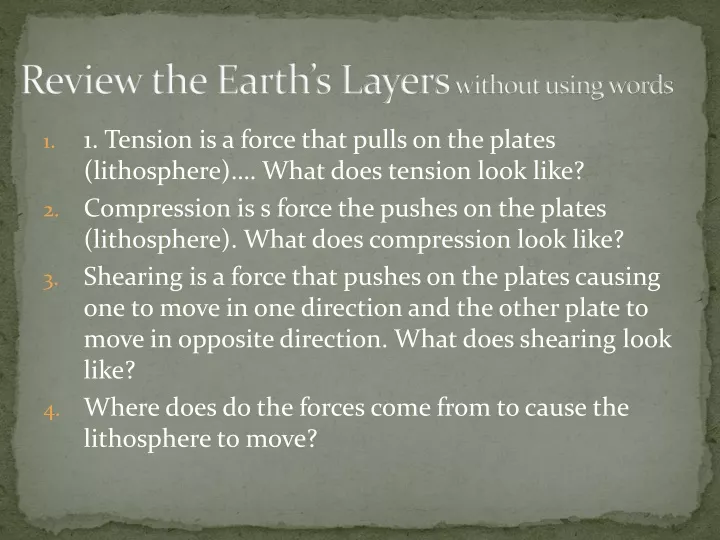review the earth s layers without using words