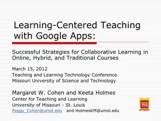 Learning-Centered Teaching  with Google Apps: