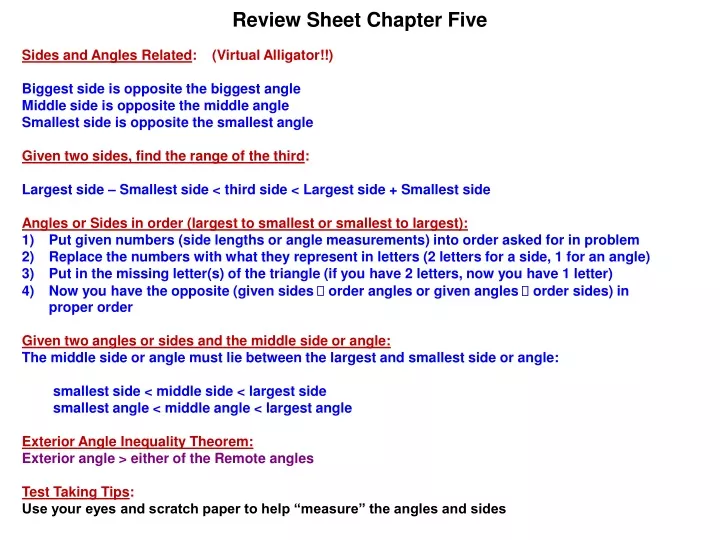 review sheet chapter five