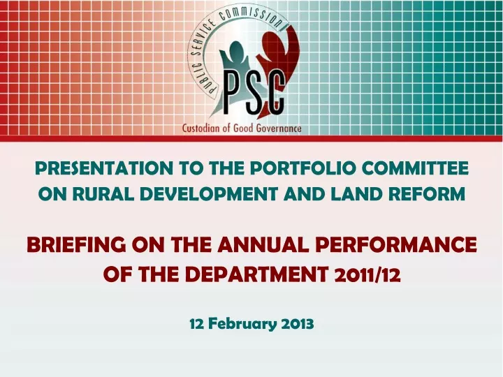 presentation to the portfolio committee on rural