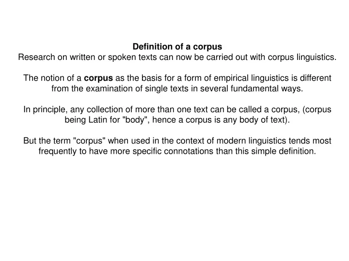 definition of a corpus research on written