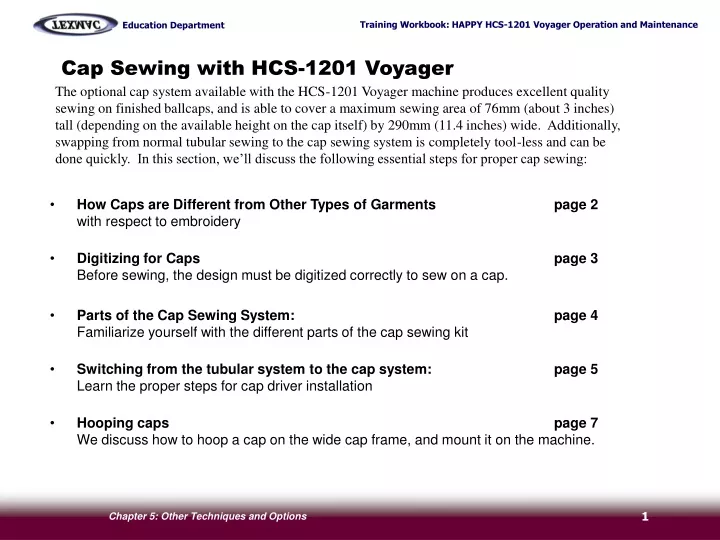 cap sewing with hcs 1201 voyager