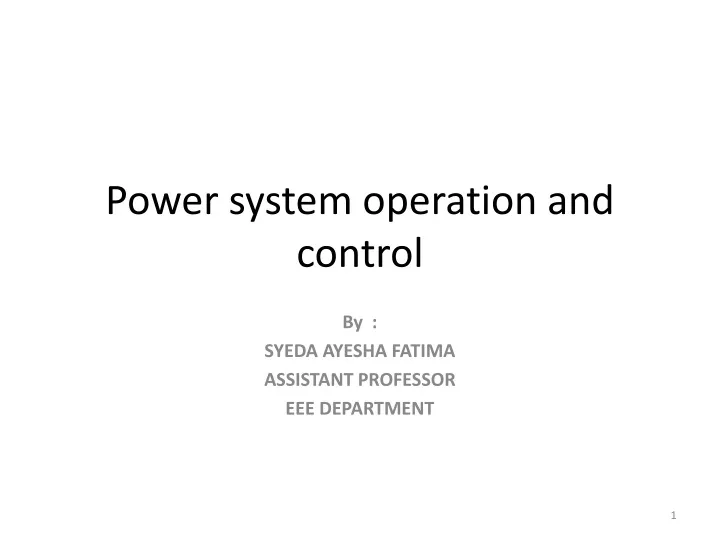power system operation and control
