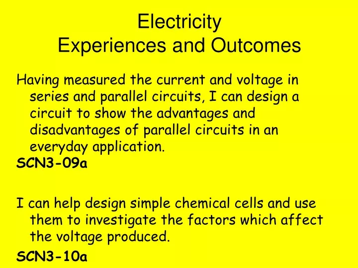 electricity experiences and outcomes