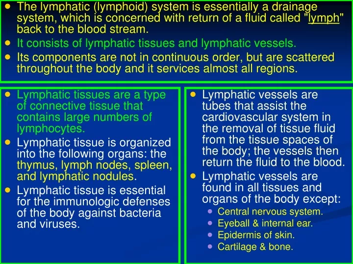 PPT - Lymphatic tissues are a type of connective tissue that contains ...