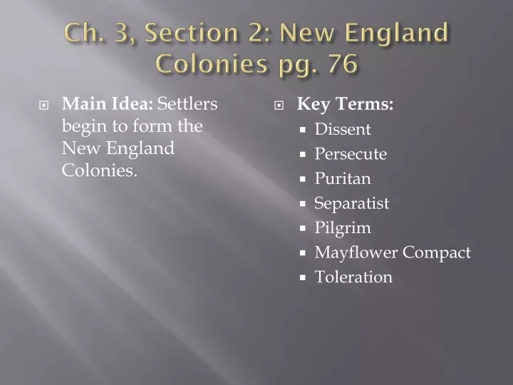 ch 3 section 2 new england colonies pg 76