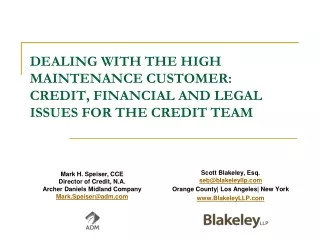 DEALING WITH THE HIGH MAINTENANCE CUSTOMER: CREDIT, FINANCIAL AND LEGAL ISSUES FOR THE CREDIT TEAM