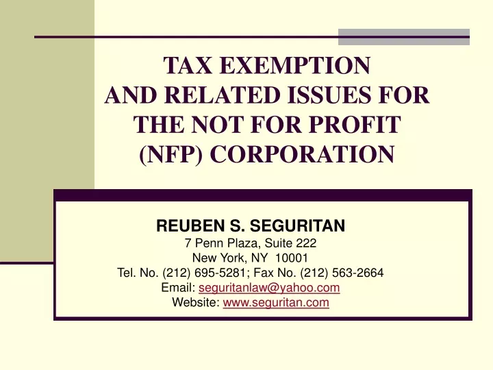 tax exemption and related issues for the not for profit nfp corporation