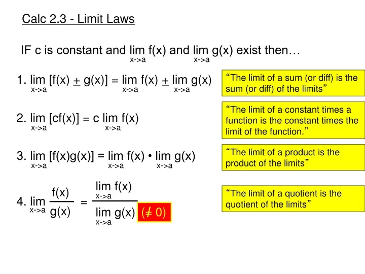 if c is constant and lim f x and lim g x exist