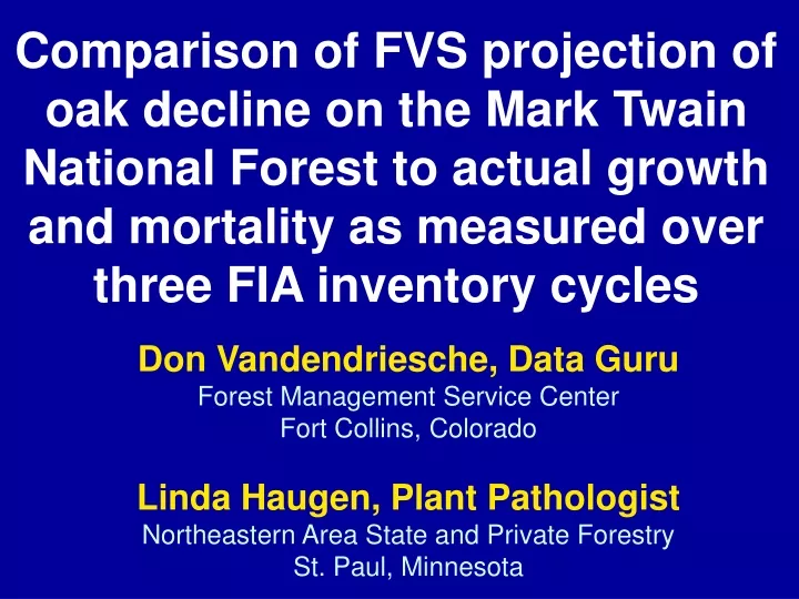 comparison of fvs projection of oak decline