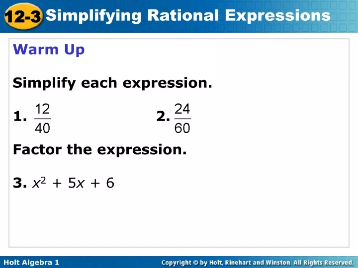 warm up simplify each expression 1 2 factor