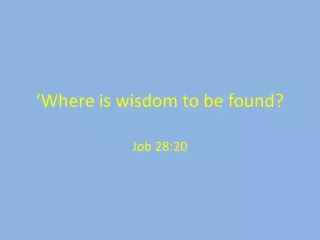 ‘Where is wisdom to be found?