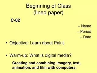 Beginning of Class (lined paper)