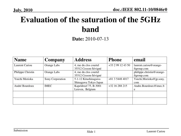 evaluation of the saturation of the 5ghz band