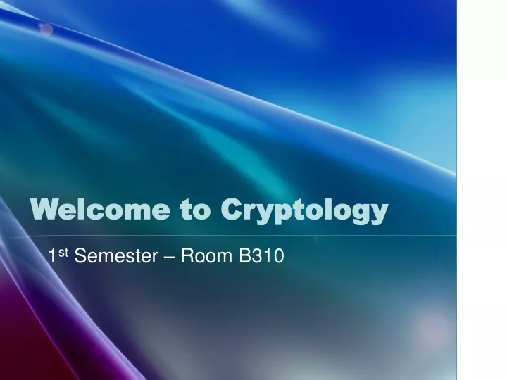 welcome to cryptology