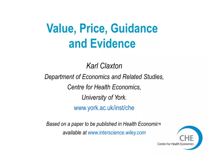 value price guidance and evidence