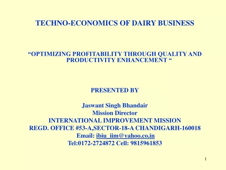 techno economics of dairy business optimizing