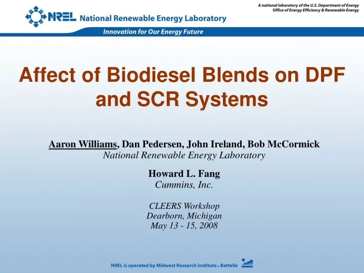 affect of biodiesel blends on dpf and scr systems
