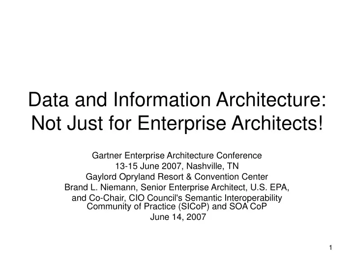 data and information architecture not just for enterprise architects
