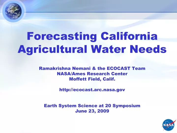 forecasting california agricultural water needs