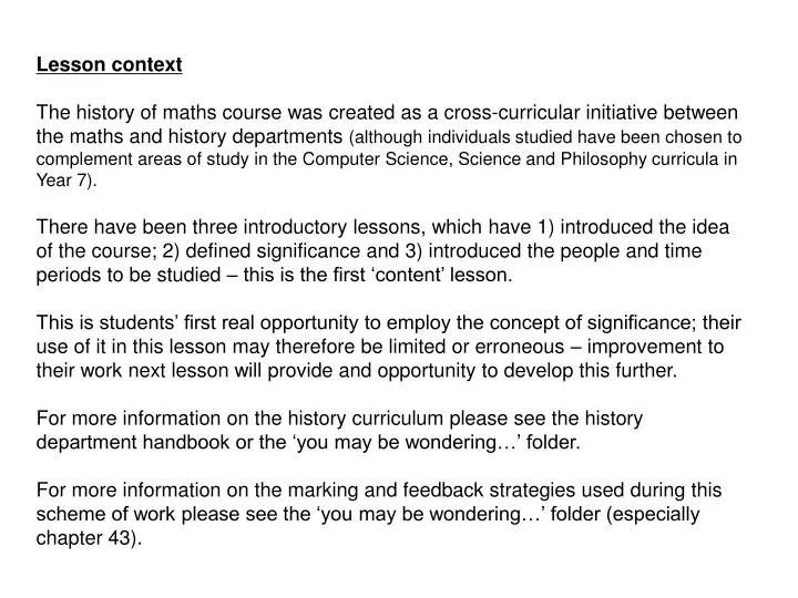 lesson context the history of maths course