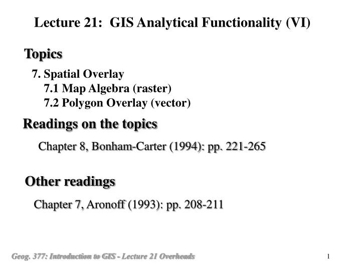 lecture 21 gis analytical functionality vi