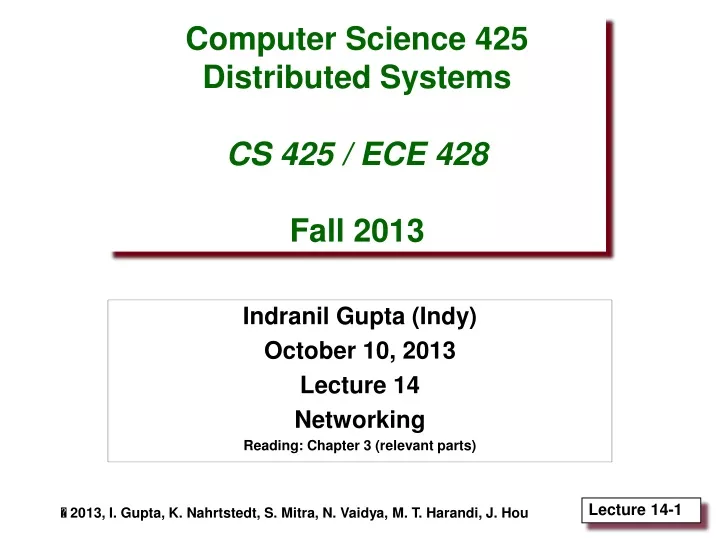 computer science 425 distributed systems cs 425 ece 428 fall 2013