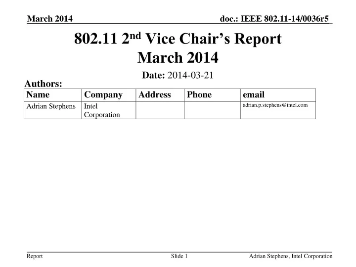 802 11 2 nd vice chair s report march 2014