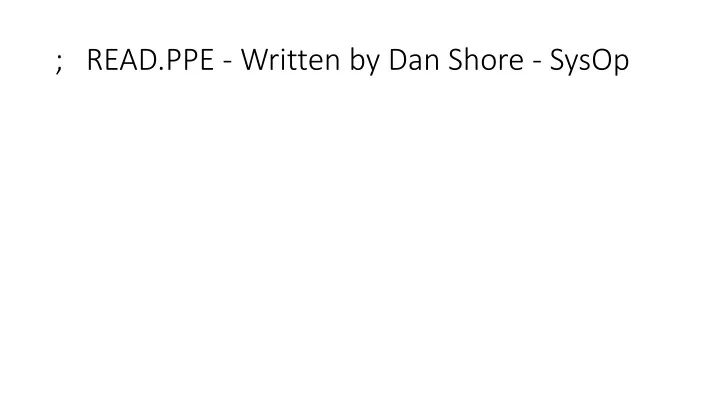 read ppe written by dan shore sysop