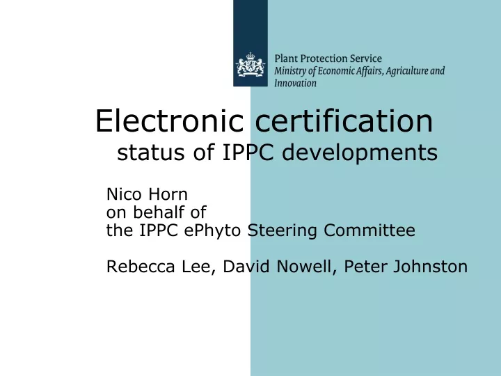 nico horn on behalf of the ippc ephyto steering
