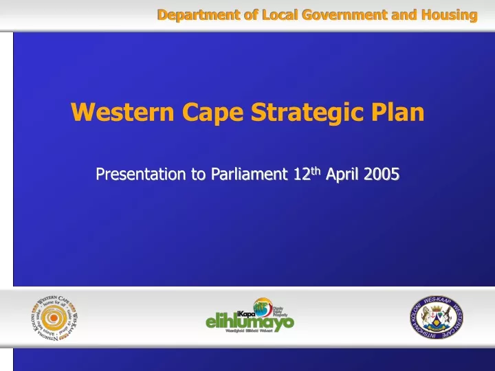 western cape strategic plan