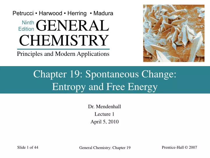 chapter 19 spontaneous change entropy and free energy