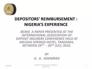 DEPOSITORS’ REIMBURSEMENT : NIGERIA’S EXPERIENCE