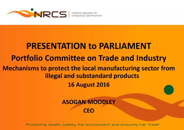 presentation to parliament portfolio committee
