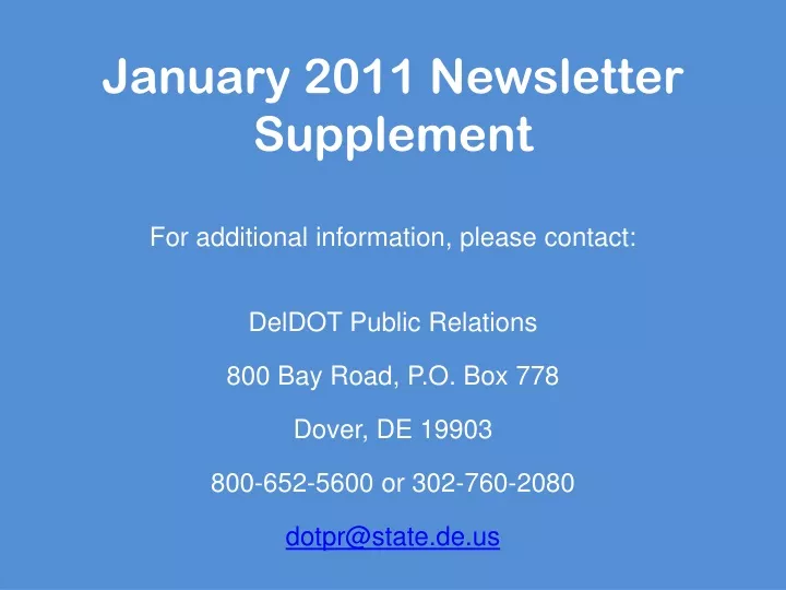 january 2011 newsletter supplement