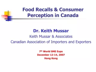 Food Recalls &amp; Consumer Perception in Canada