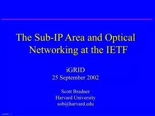 The Sub-IP Area and Optical Networking at the IETF iGRID 25 September 2002 Scott Bradner