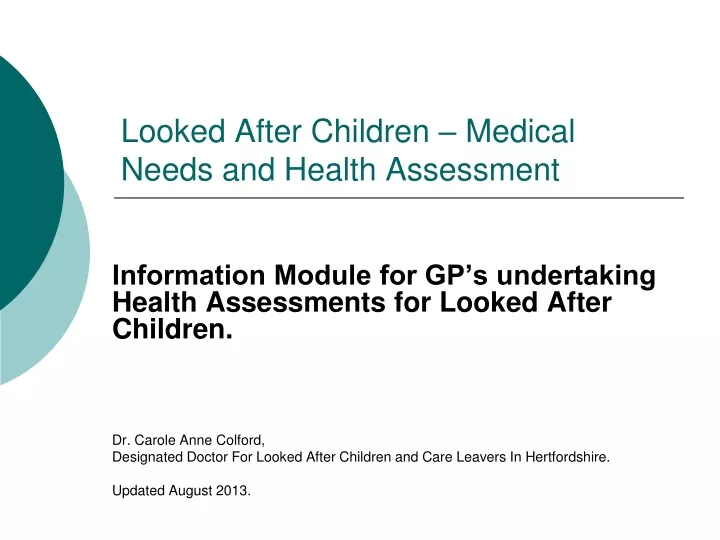 looked after children medical needs and health assessment