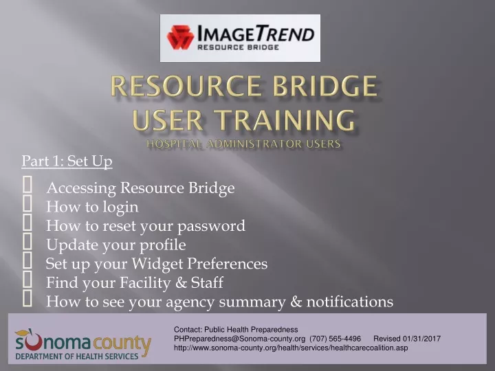 resource bridge user training hospital administrator users