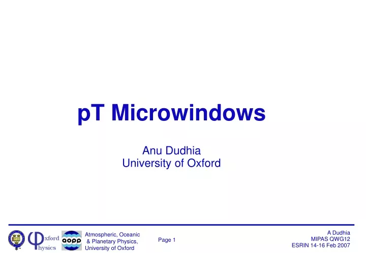 pt microwindows anu dudhia university of oxford