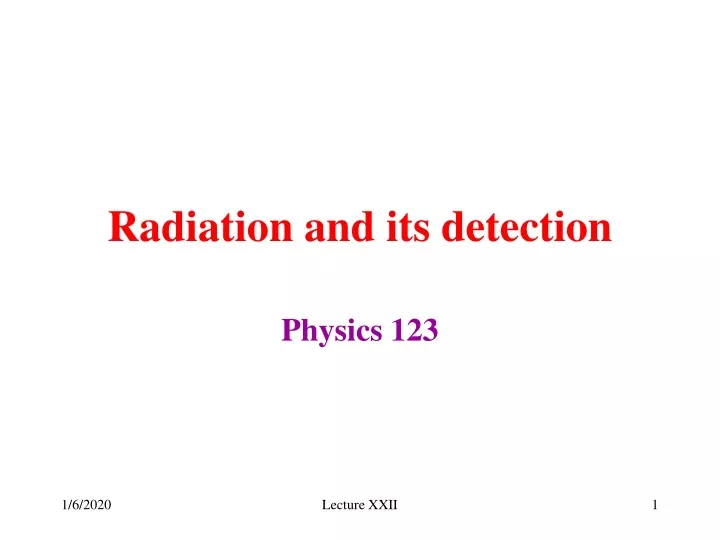 radiation and its detection