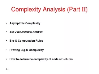Complexity Analysis (Part  II )