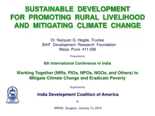 SUSTAINABLE  DEVELOPMENT FOR  PROMOTING  RURAL  LIVELIHOOD AND  MITIGATING  CLIMATE  CHANGE
