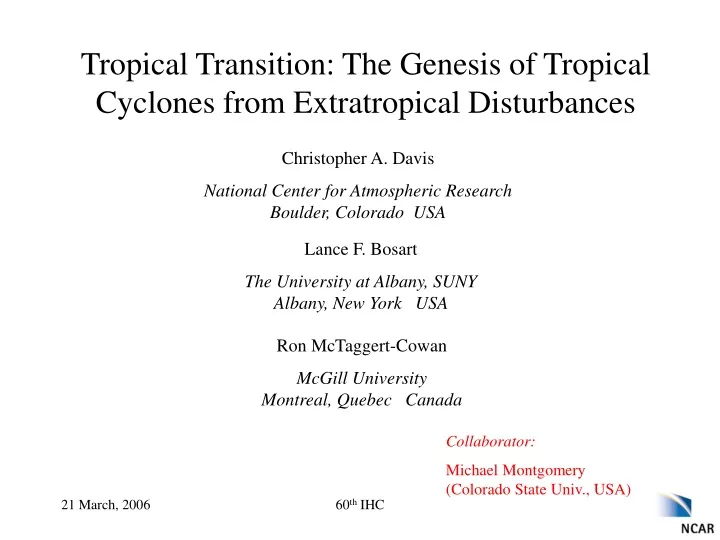 tropical transition the genesis of tropical cyclones from extratropical disturbances