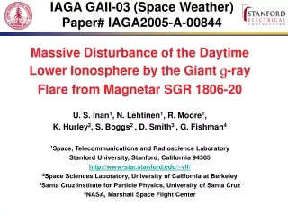 IAGA GAII-03 (Space Weather) Paper# IAGA2005-A-00844