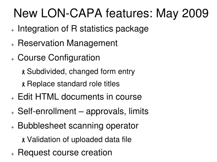 new lon capa features may 2009