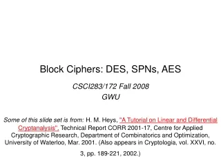 Block Ciphers: DES, SPNs, AES