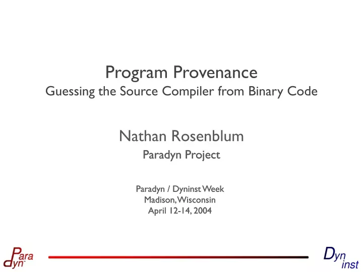 program provenance guessing the source compiler from binary code