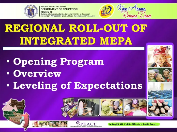 regional roll out of integrated mepa